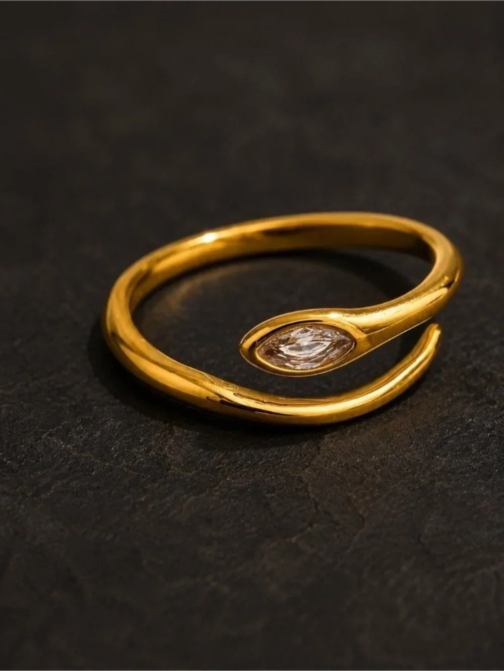 Gold Tone Open Wrap Ring with Marquise Clear Stone